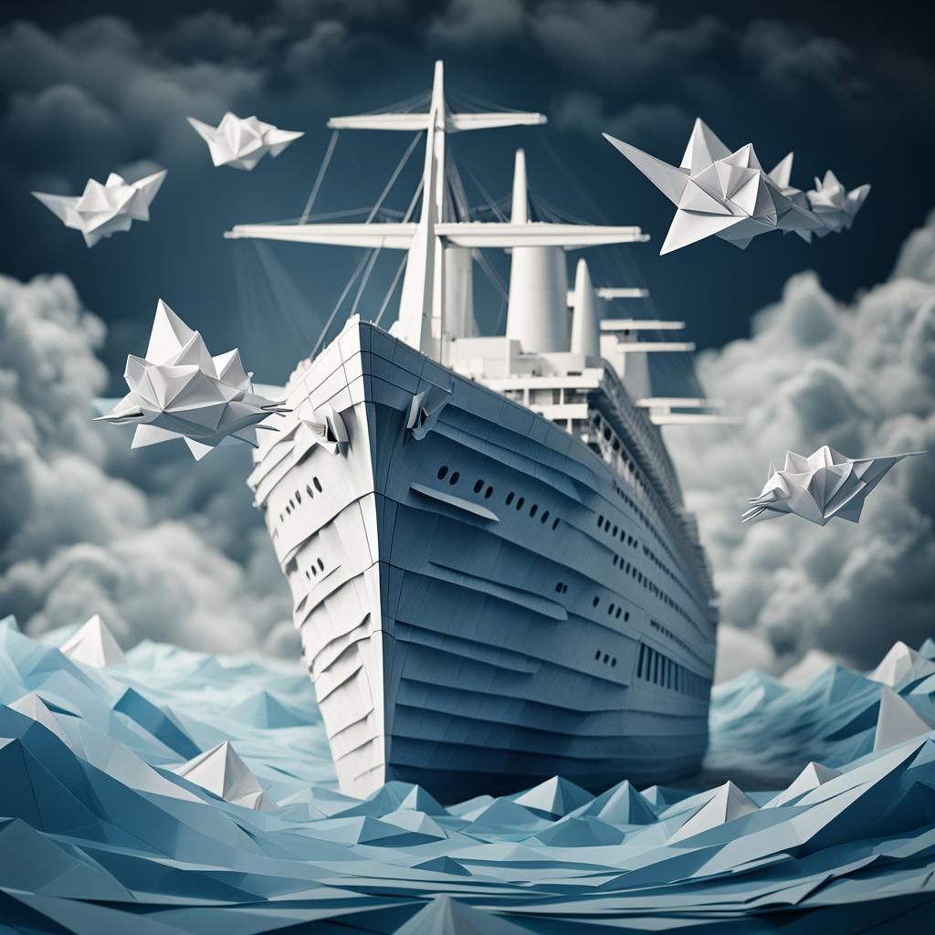 Ghostly Titanic in Heaven: Origami Papercraft