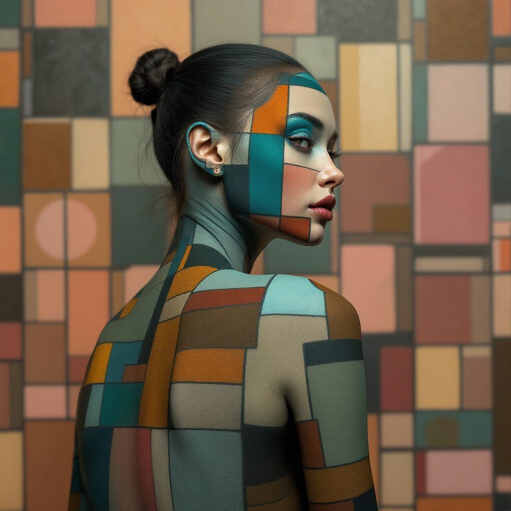 Geometric Woman in Profile with Magical Realism Aura