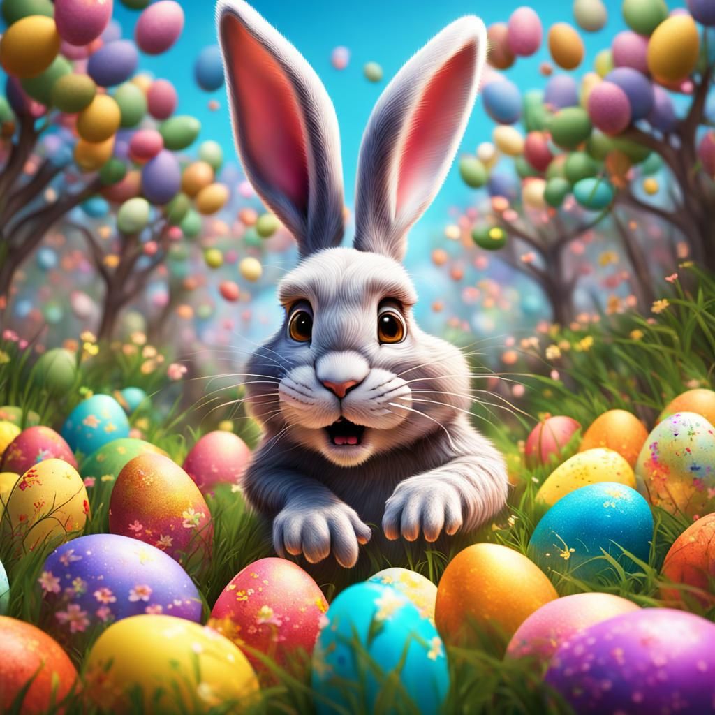 Easter Bunny and Family Fun: Hyperrealistic Splash Art