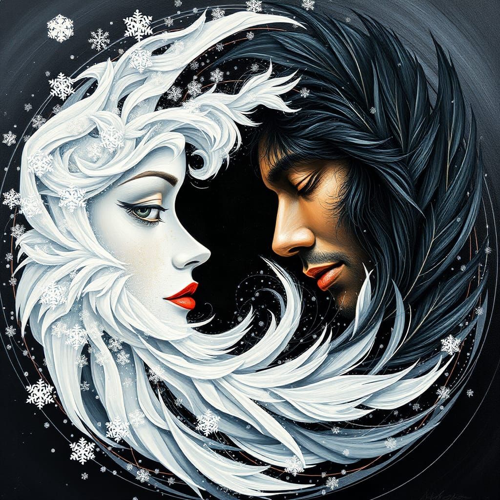 Diwali Yin Yang in Cubist Impasto Style