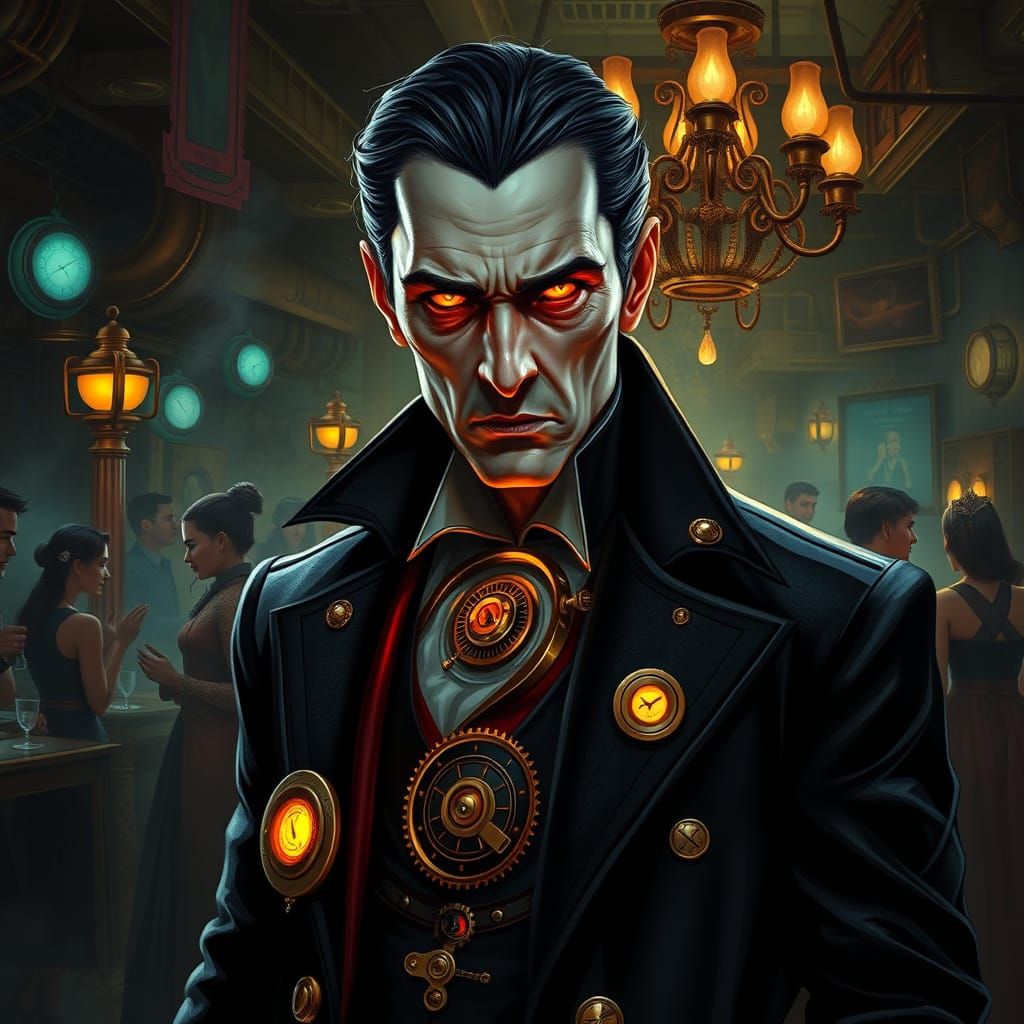 Modern Gothic Vampire in Steampunk Nightclub