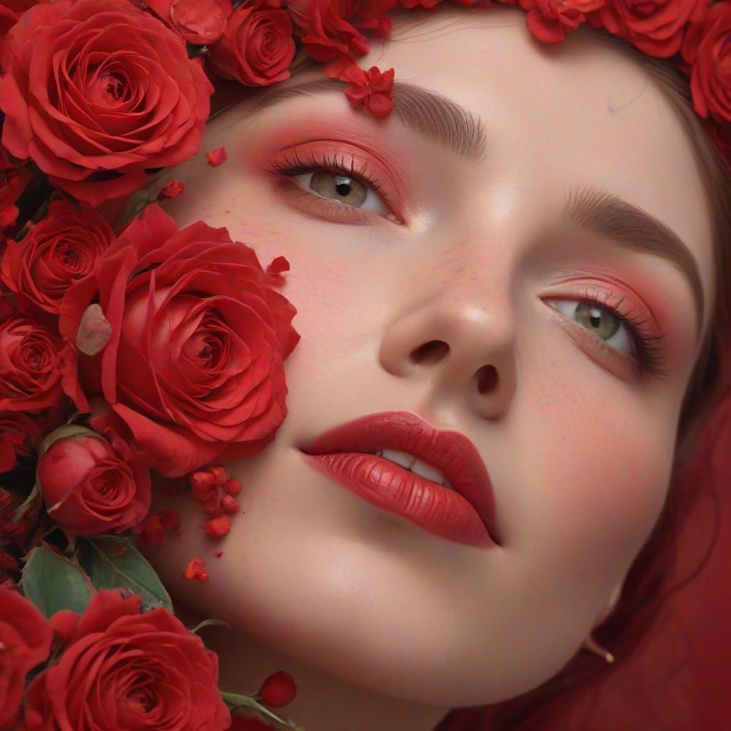 Vibrant Hyperrealistic Valentine Portrait with Delicate Rose...