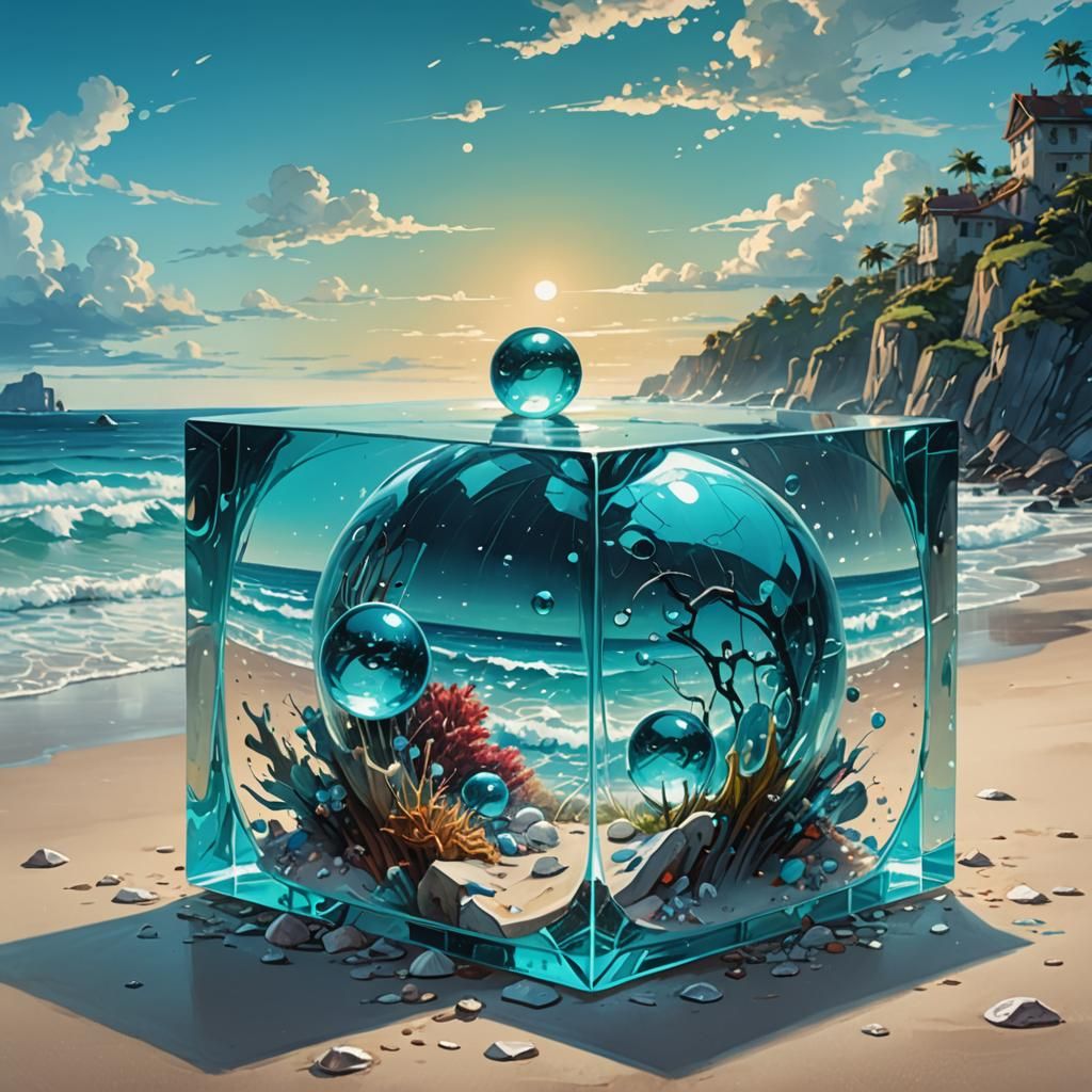 A glass ball in a glass cube