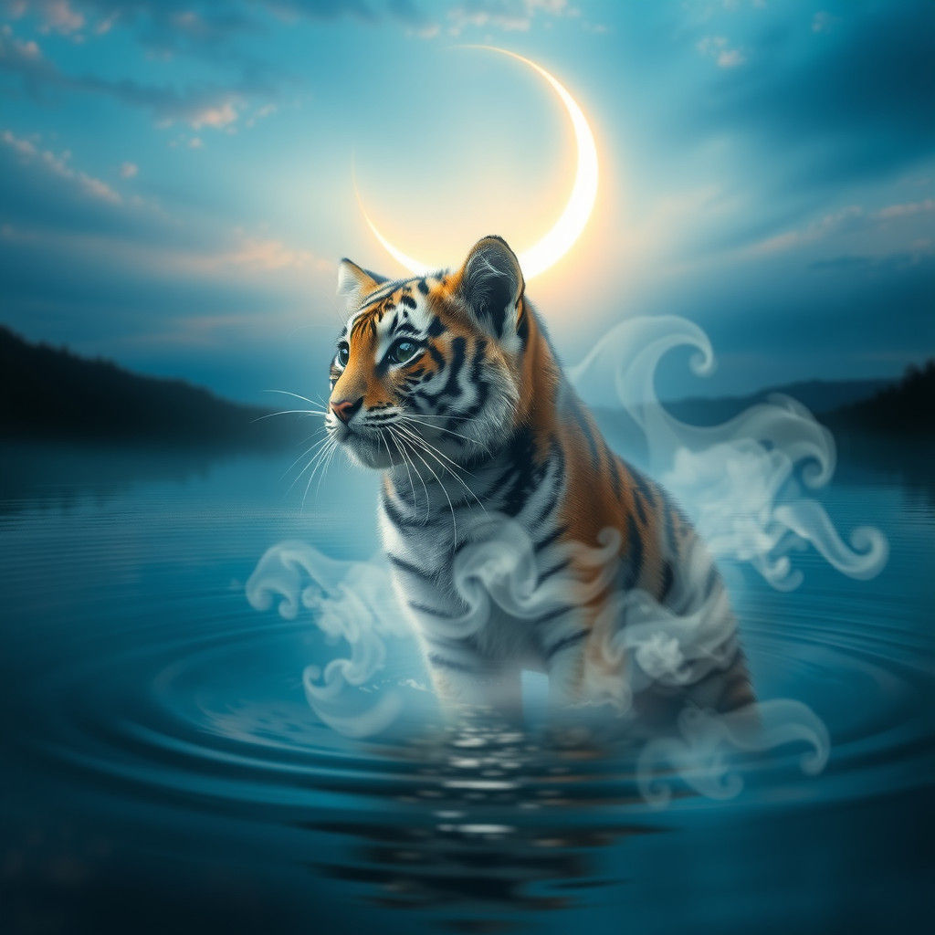 Cat to Tiger Transformation in Ethereal Dreamscape