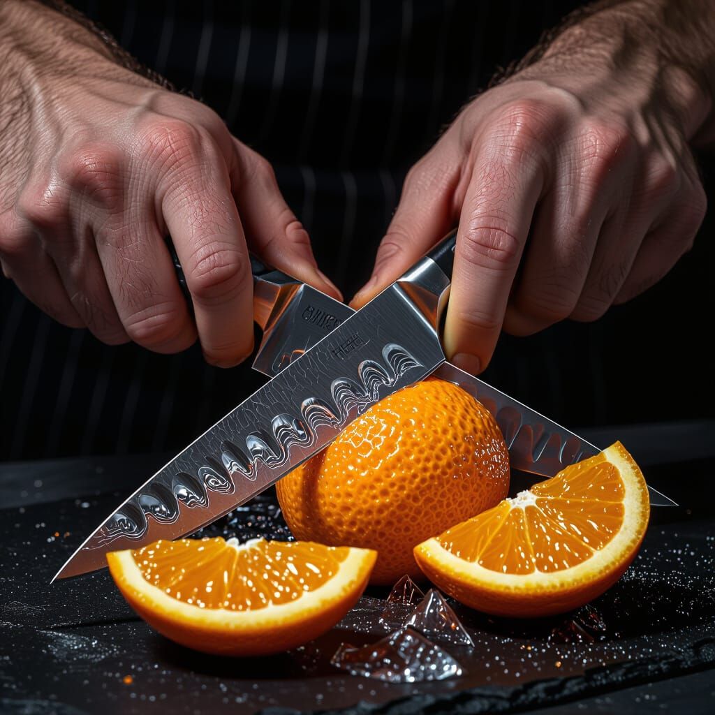 Slicing a Glass Orange: A Hyper-Realistic Close-Up