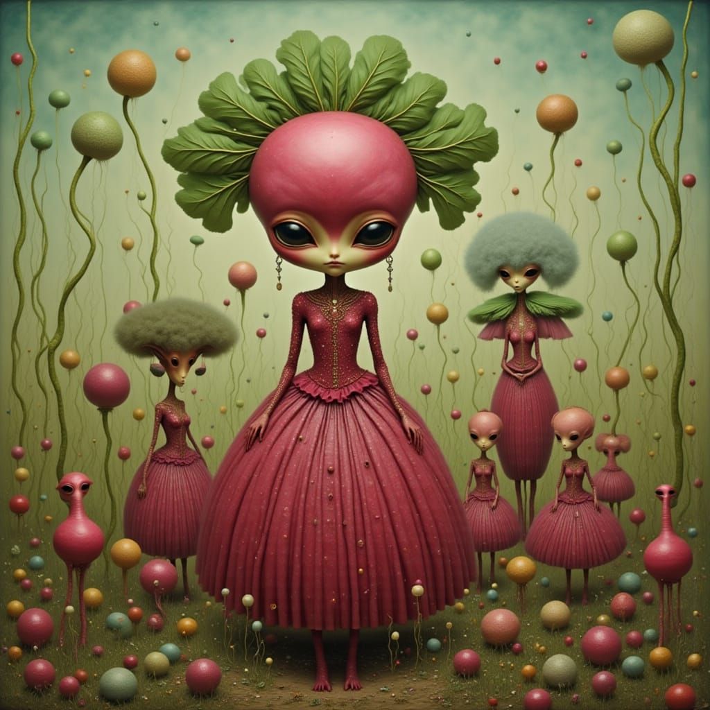 <lora:Alien:1.0> The Turnip shaped alien Family, although un...