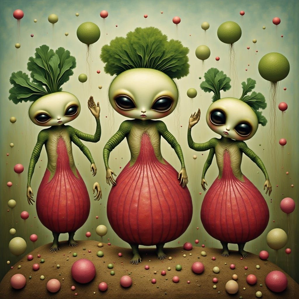 <lora:Alien:1.0> The Turnip shaped alien Family, although un...