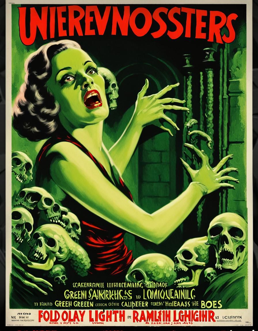 Classic Horror Movie Poster with Green Monster Hand