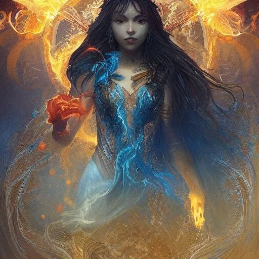 Fire Goddess vs Water Demon in Dark Fantasy Art