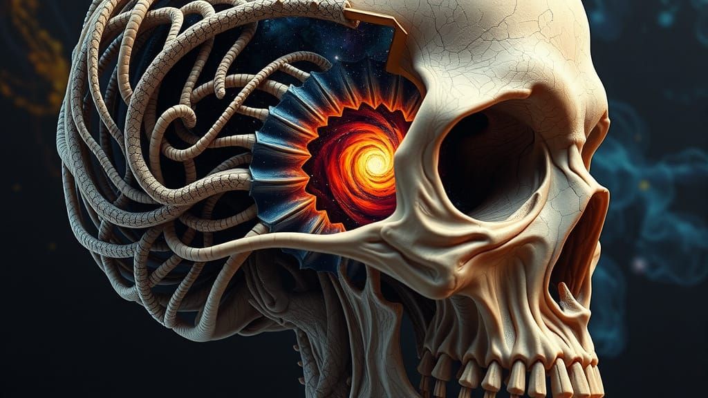Surreal Skull with Fractal Patterns and Cosmos Within