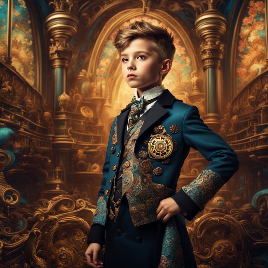 Steampunk Rococo Boy with Fractal Tattoos