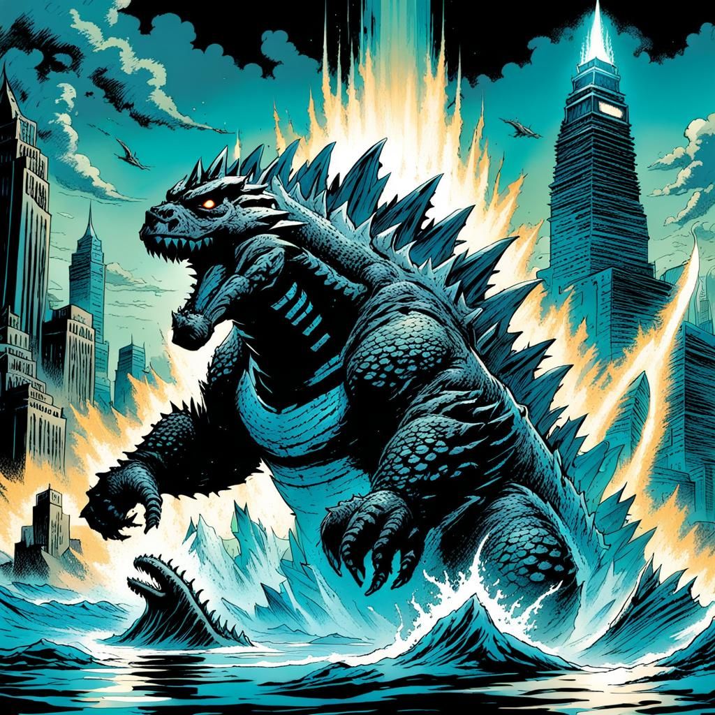 Godzilla and Bloop's Underwater Trident Battle