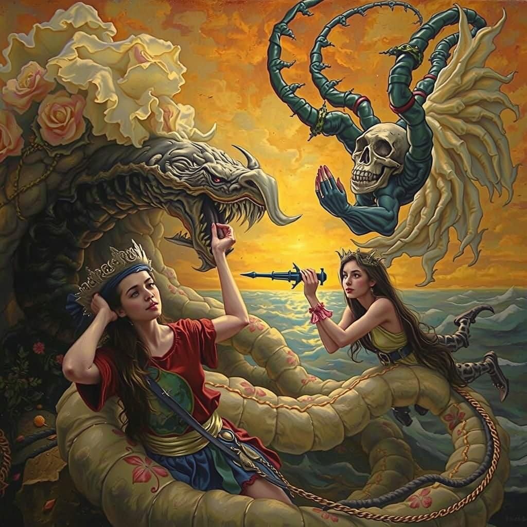 Fantasy, Necromancer Navigates Pyroclasm, Oil painting, Chiaroscuro, Fibonacci, coherent composition Francisco Goya, Mih...