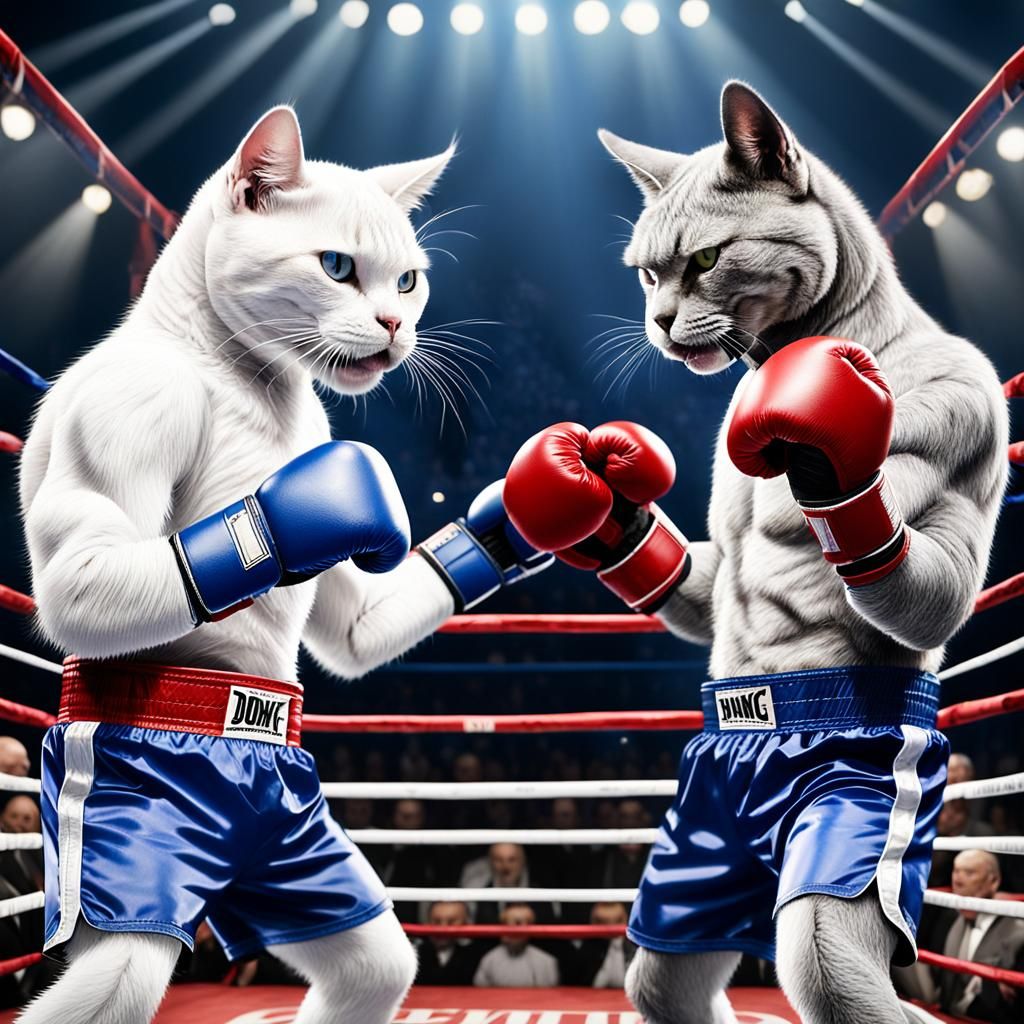 Anthropomorphic Cat Boxing Donkey in Hyperreal 3D Arena