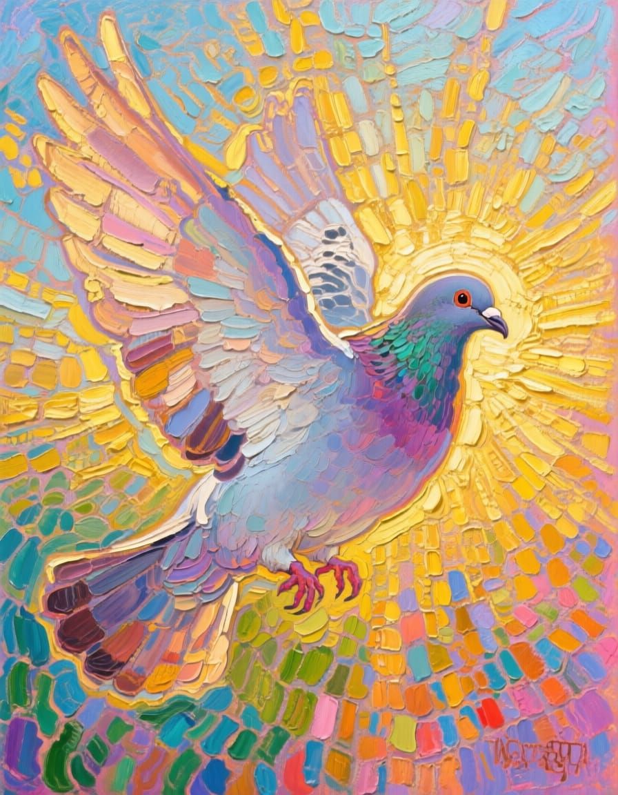 Radiant Dove Transformed by Divine Light in Neo-Impressionis...