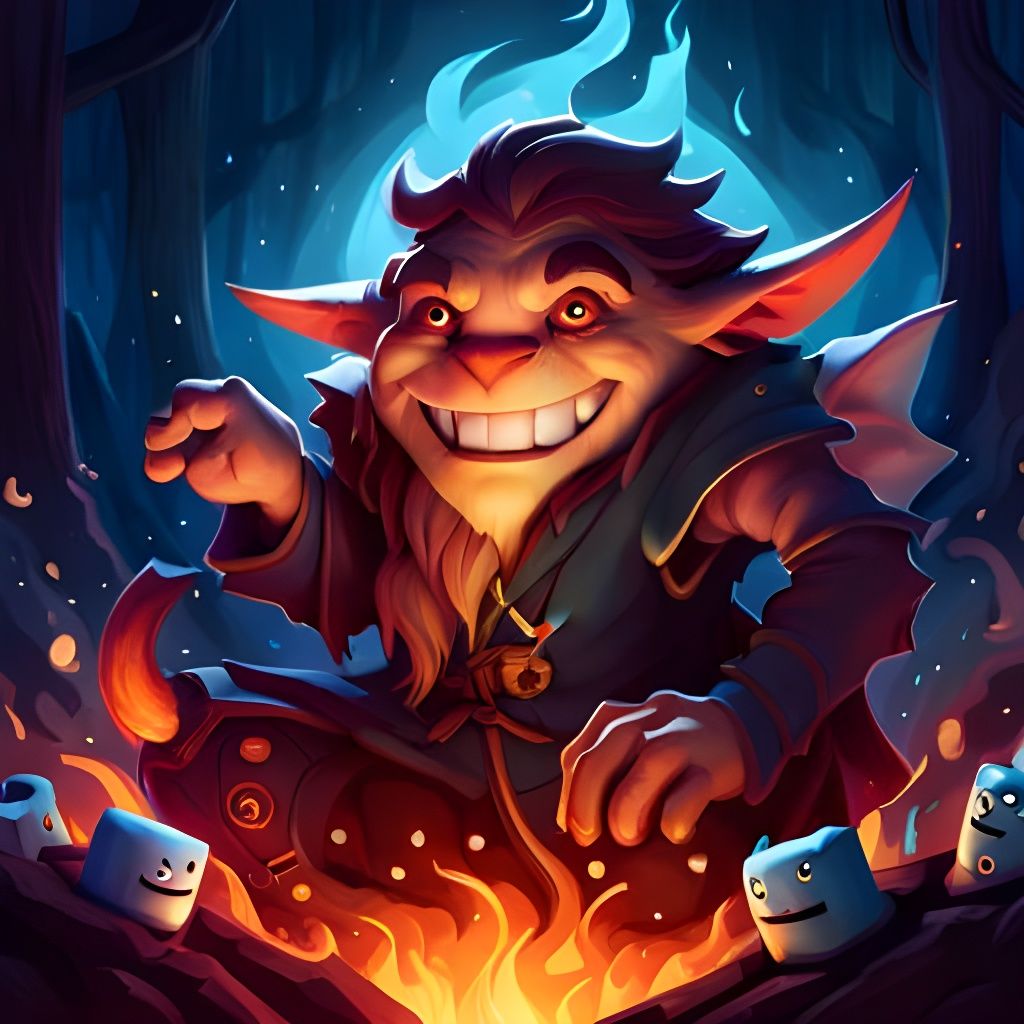 Happy Marshmallow Creatures Around Campfire: Fantasy Art