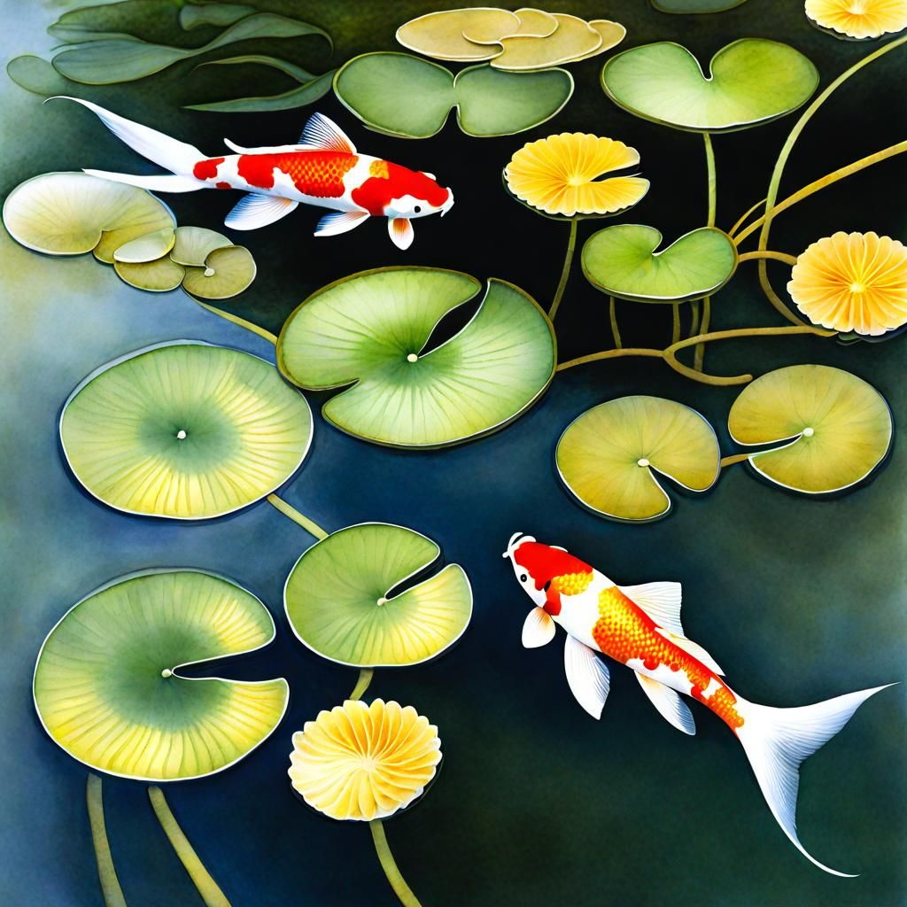 Golden Koi in Zen Garden: Watercolor HDRI