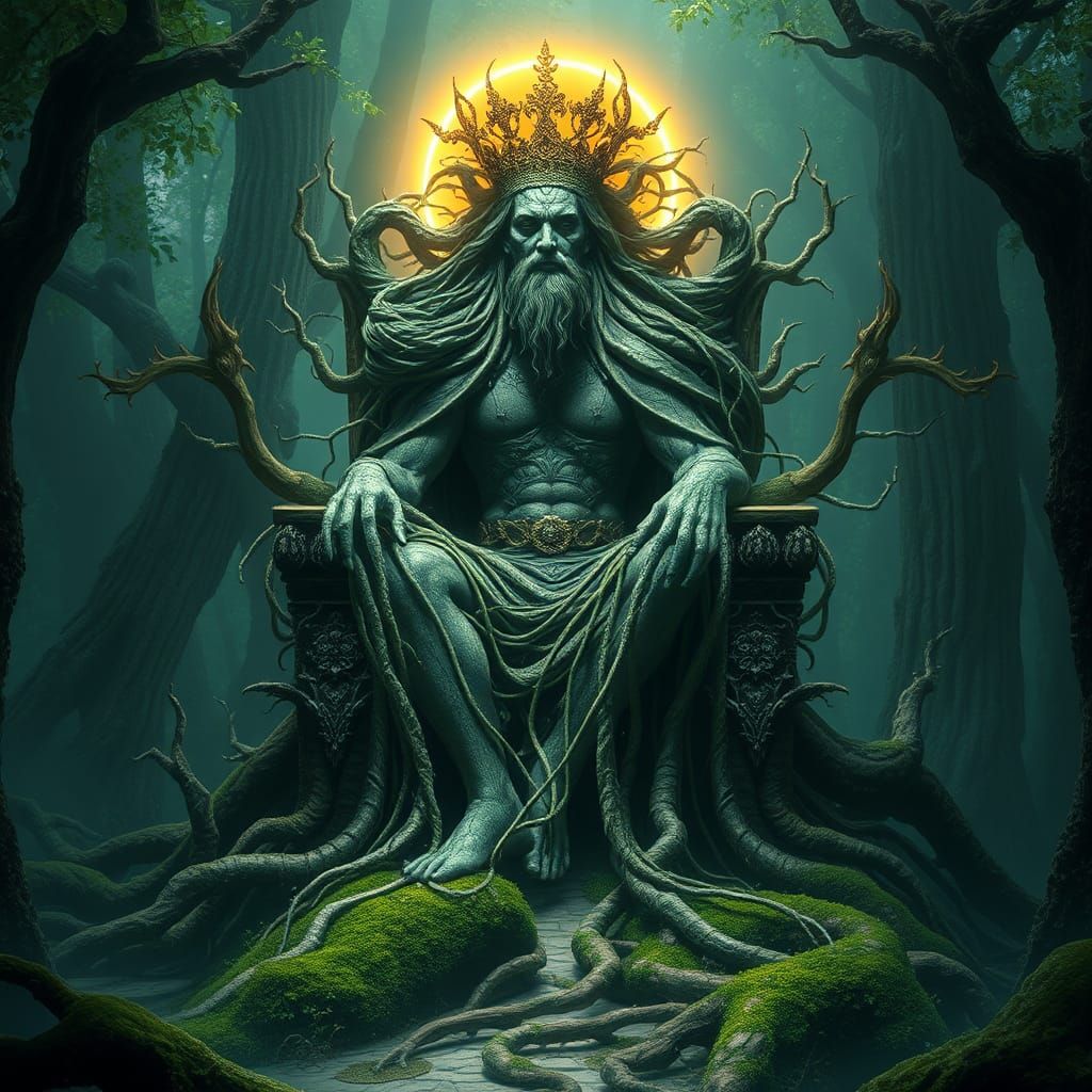 Nature King on Living Throne: Hyper-Realistic Concept Art