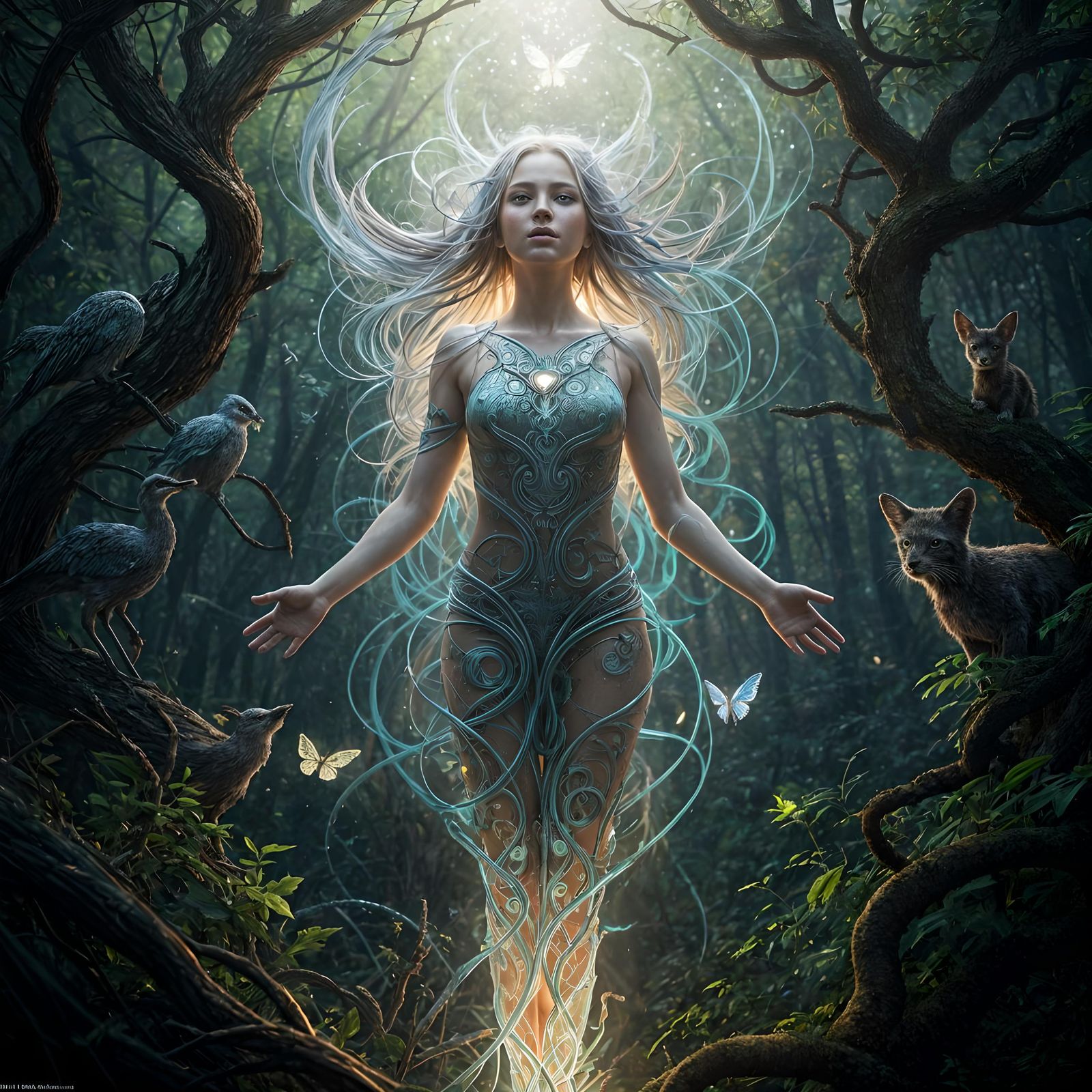 Ethereal Girl in Forest, Hyperdetailed Fantasy Art