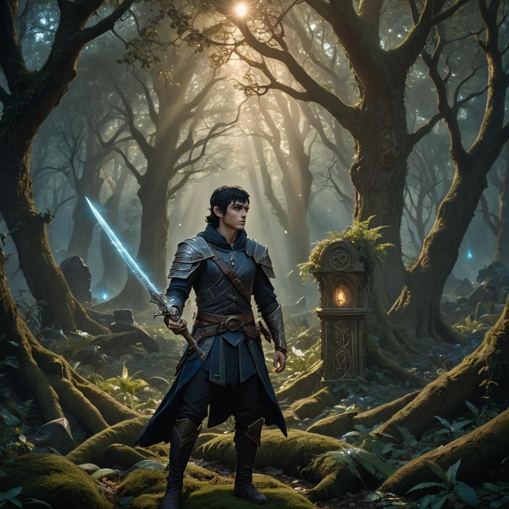 Mystical Elf in Forest Glade: Fantasy Concept Art
