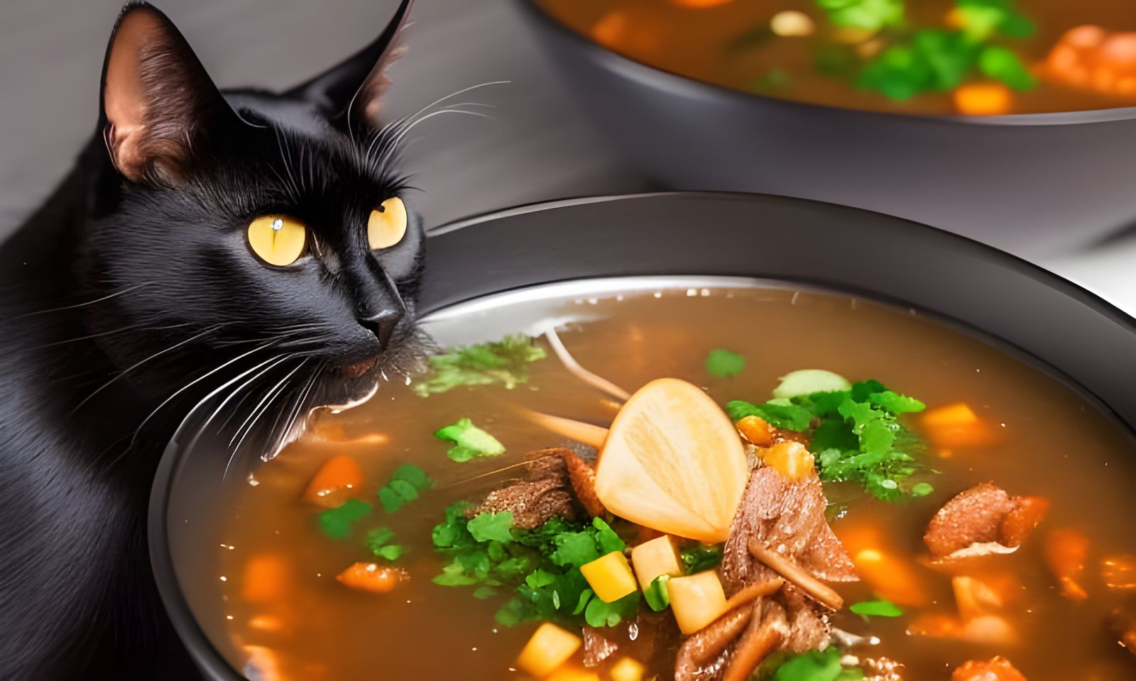 Black Cat Enjoys Ramen: Detailed Matte Painting