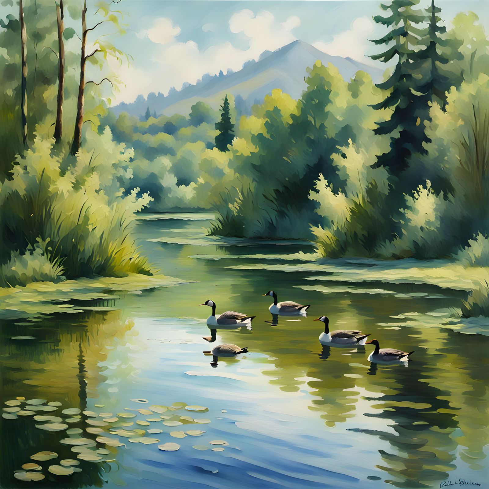 Geese Swimming in Water