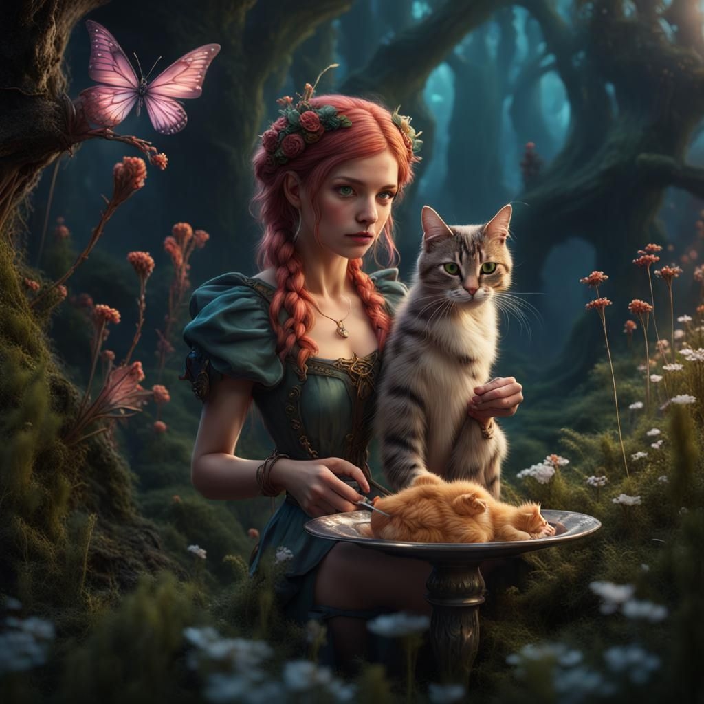 Fantasy Fairy with Cat Features in Detailed Matte Painting