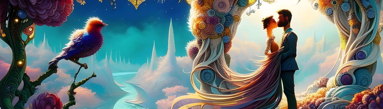 Romantic Love Between a Gorgeous Couple, Expressionistic Oil...