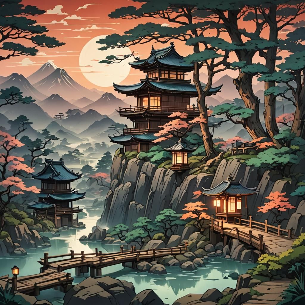Feudal Japanese Landscape in Anime Style