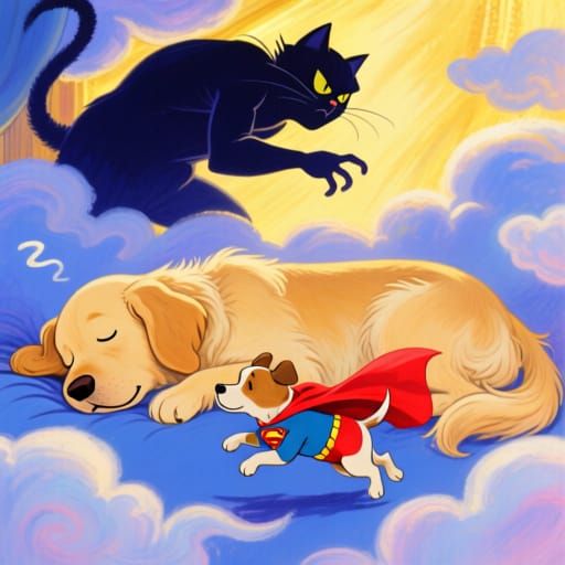 Golden Retriever Dreams of Heroic Puppy Adventures