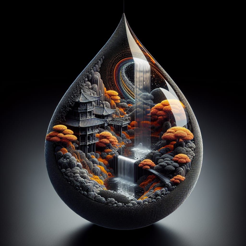 Zen Garden in a Raindrop: 8K Concept Art