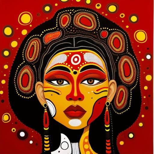 Energetic Abstract Faces in Aboriginal Dot Art Style