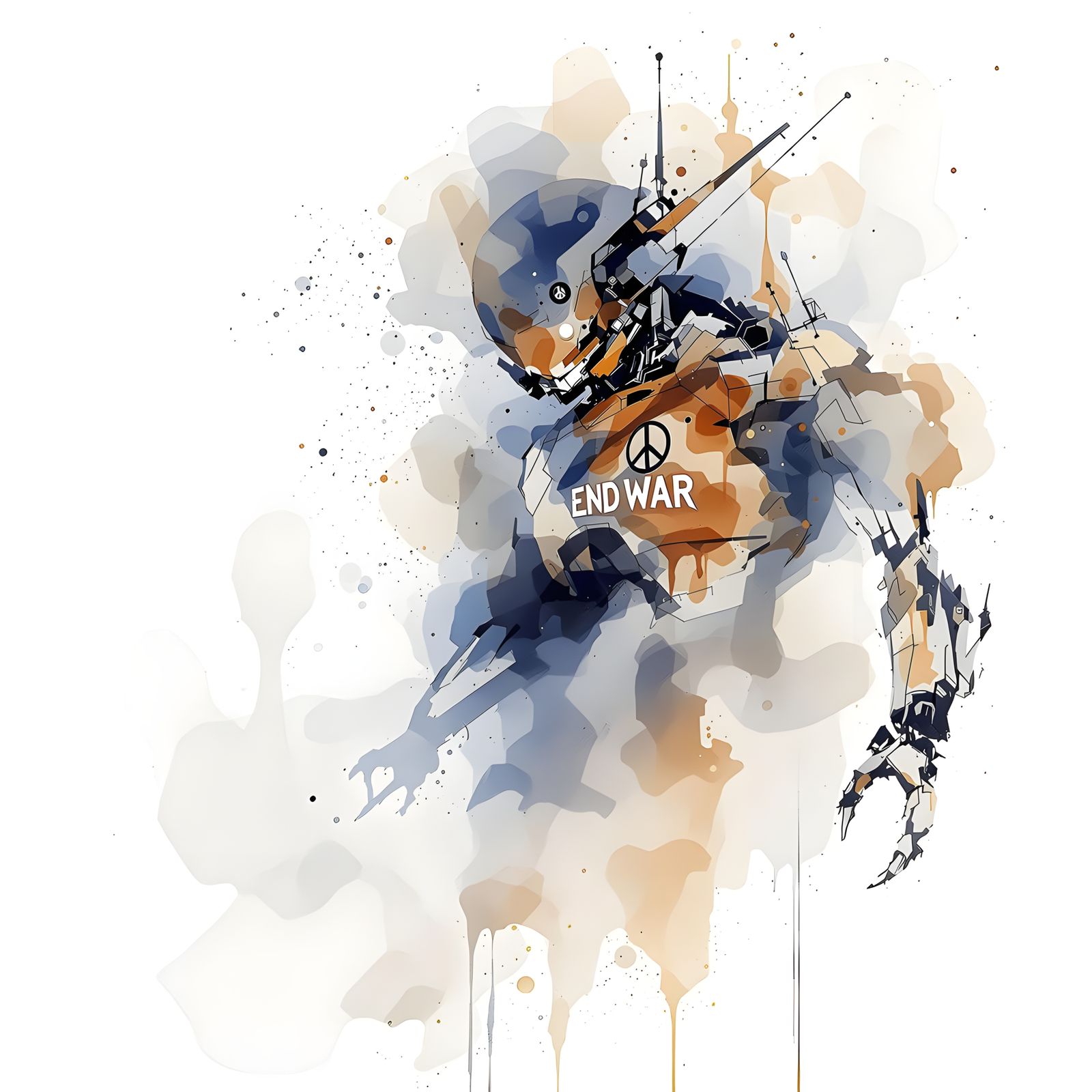 Surreal Watercolor Robot in Mid-Motion Halt