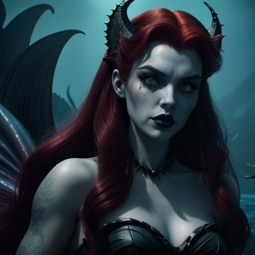 Grotesque Evil Mermaid in Dark Disney Photorealism