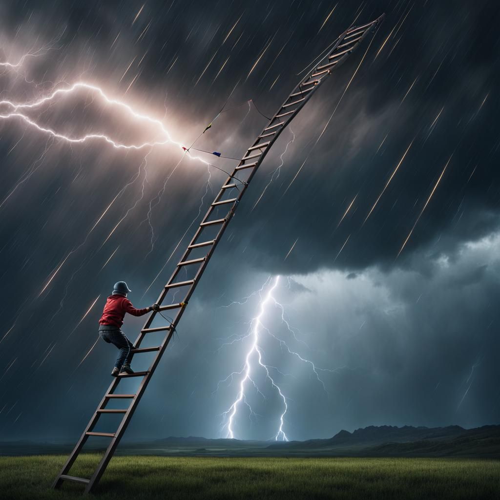 Epic Climb During Lightning Storm: Digital Matte Painting