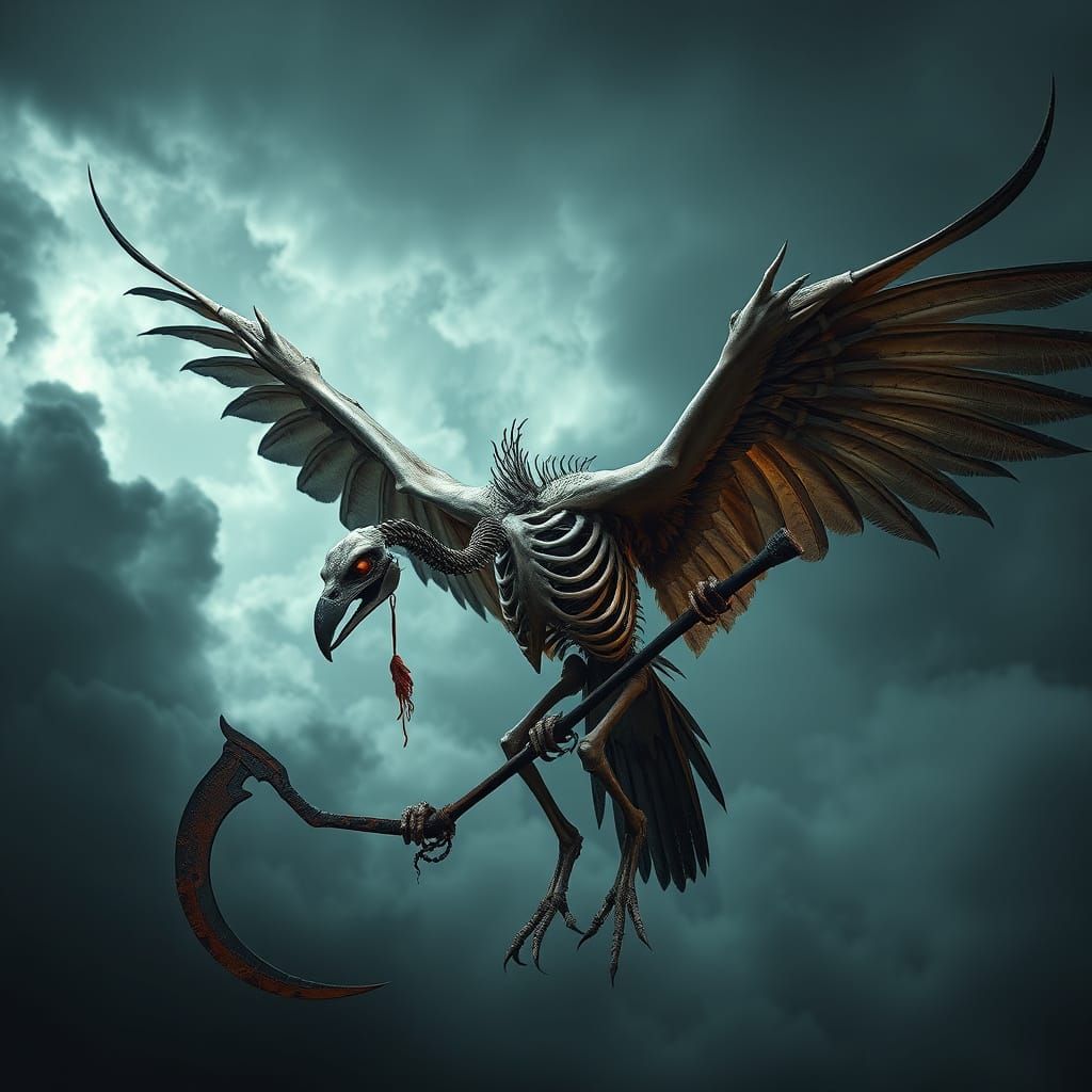 Vulture-Winged Skeletal Harpy in Gothic Horror Art