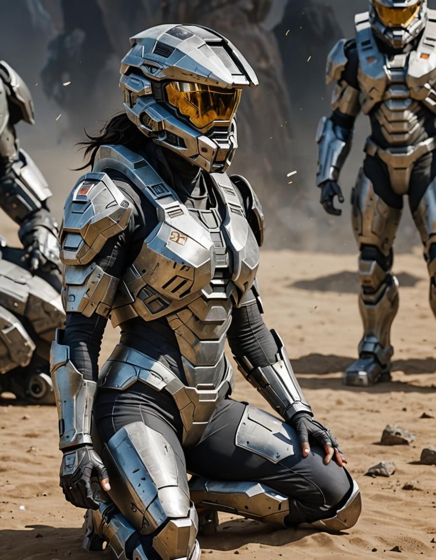 Vanessa Hudgens as a Spartan-II from Halo, wearing a silver ...