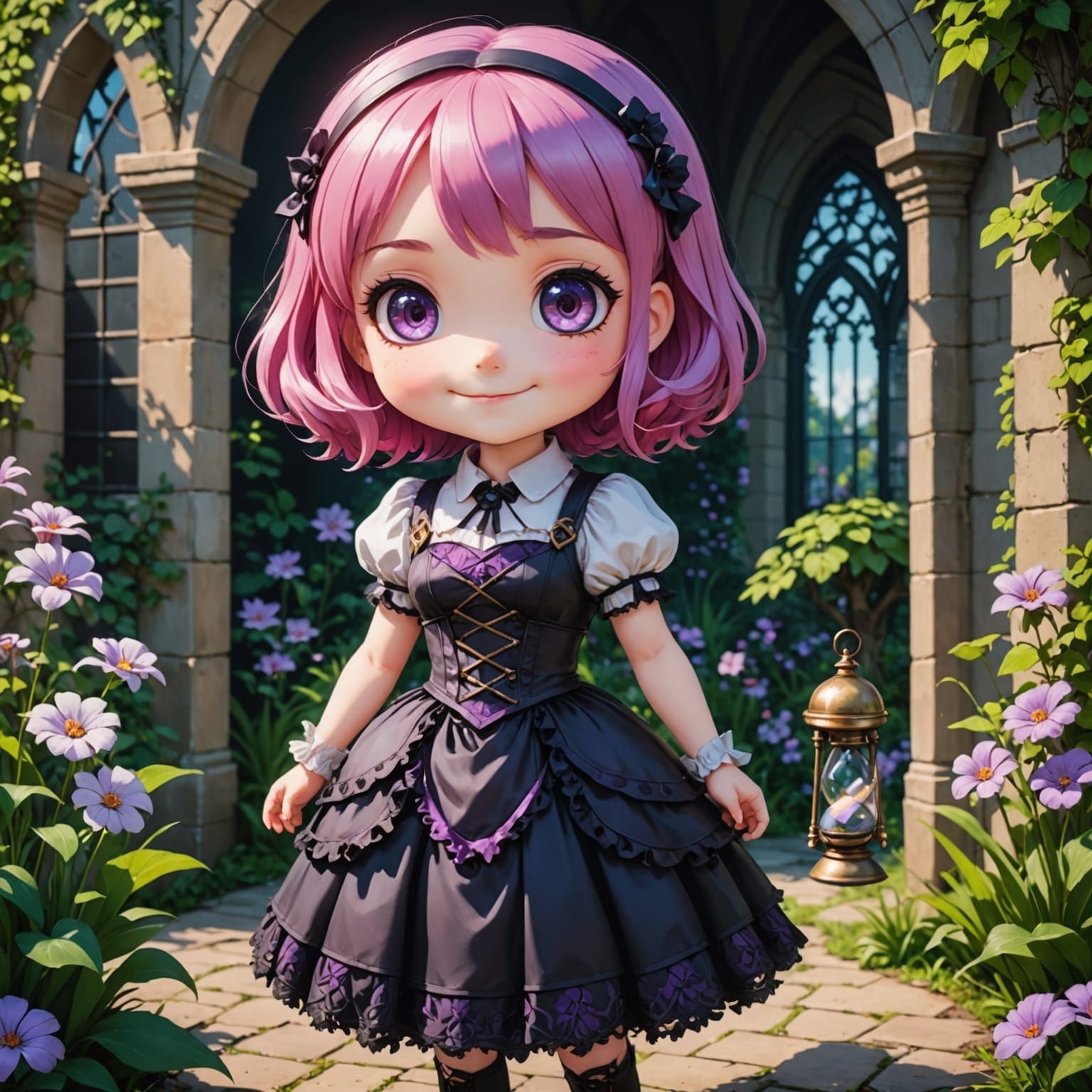 Chibi Anime Goddess Basks in Garden Glory