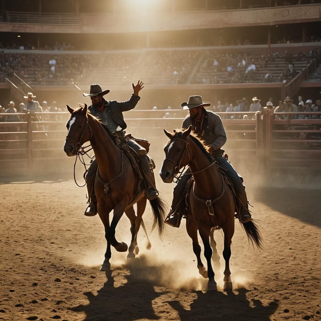 Rodeo Cowboy Waves to Crowd in Western Art Style