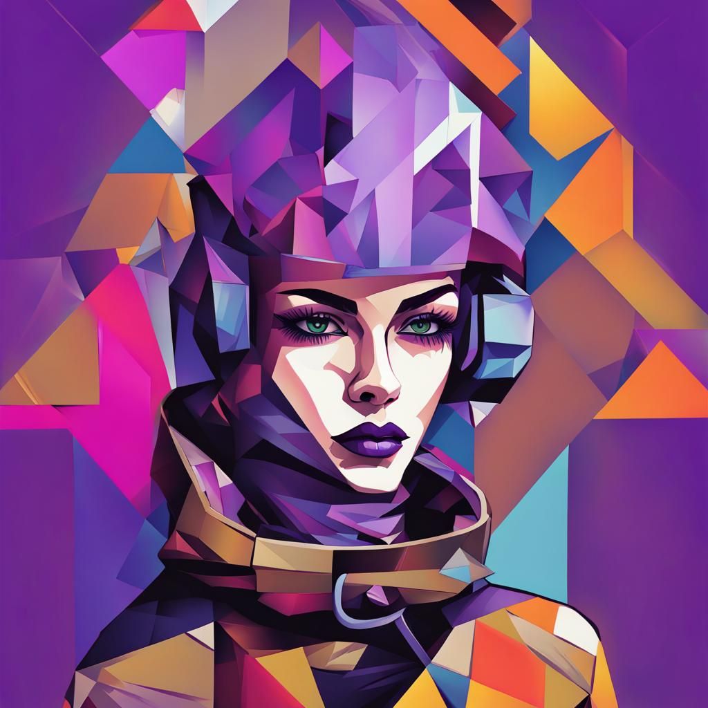 Cyborg Punk Snowboarder in Cubist Art Deco Style