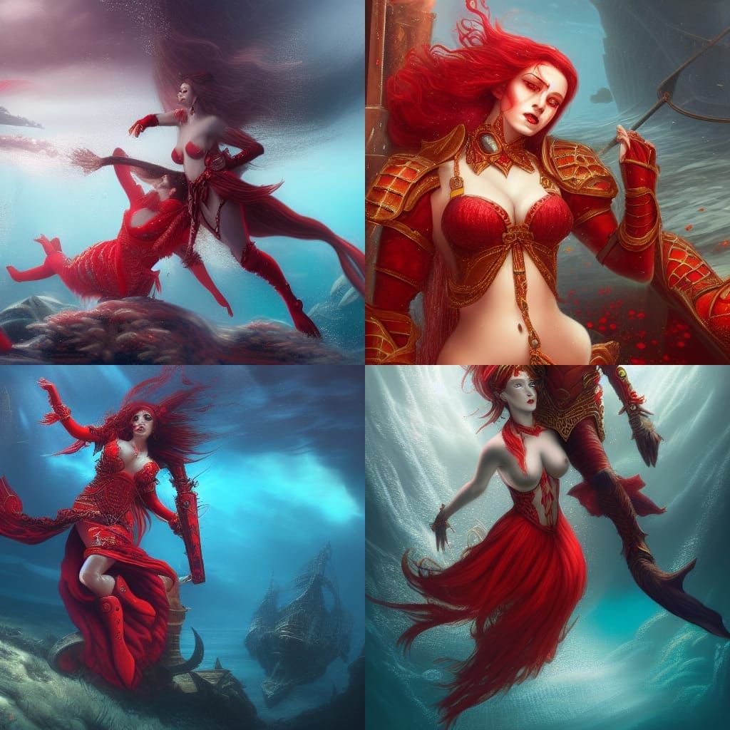 Underwater Sea Queen Seductress in Red Armor