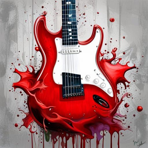 Red Electric Guitar in Graffiti Street Art Style