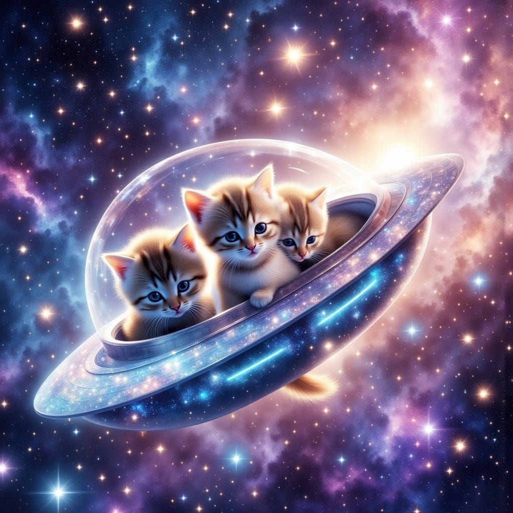 Whimsical Space Kittens in a Vibrant Nebula