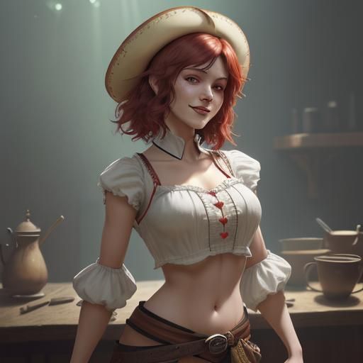 Buccaneer Woman with Knife: Detailed Digital Portrait