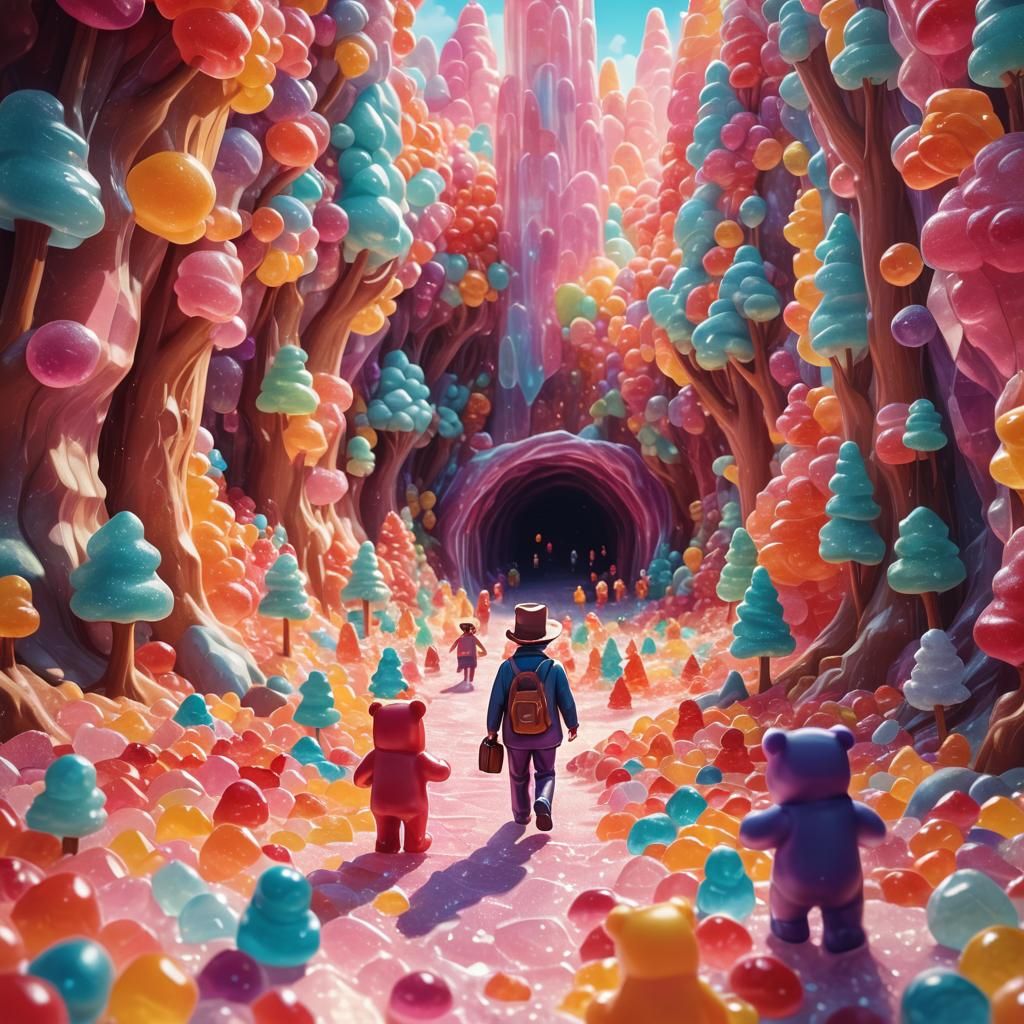 Vibrant Candy World with Gummy Bear People