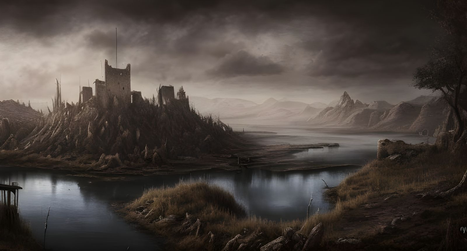 Dark Post-Apocalyptic Medieval Landscape in 8K