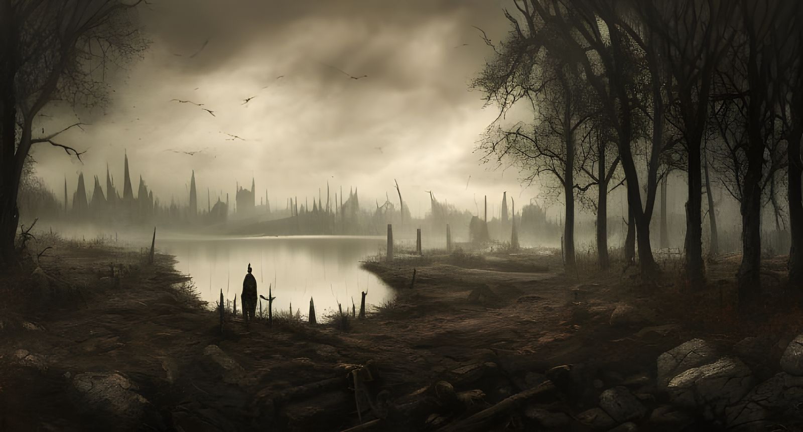 Dark Post-Apocalyptic Medieval Landscape in Hyper-Realism