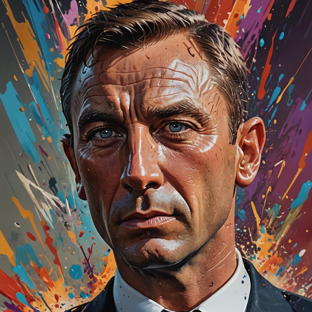 Hyperrealistic James Bond Portrait in Splash Art Style