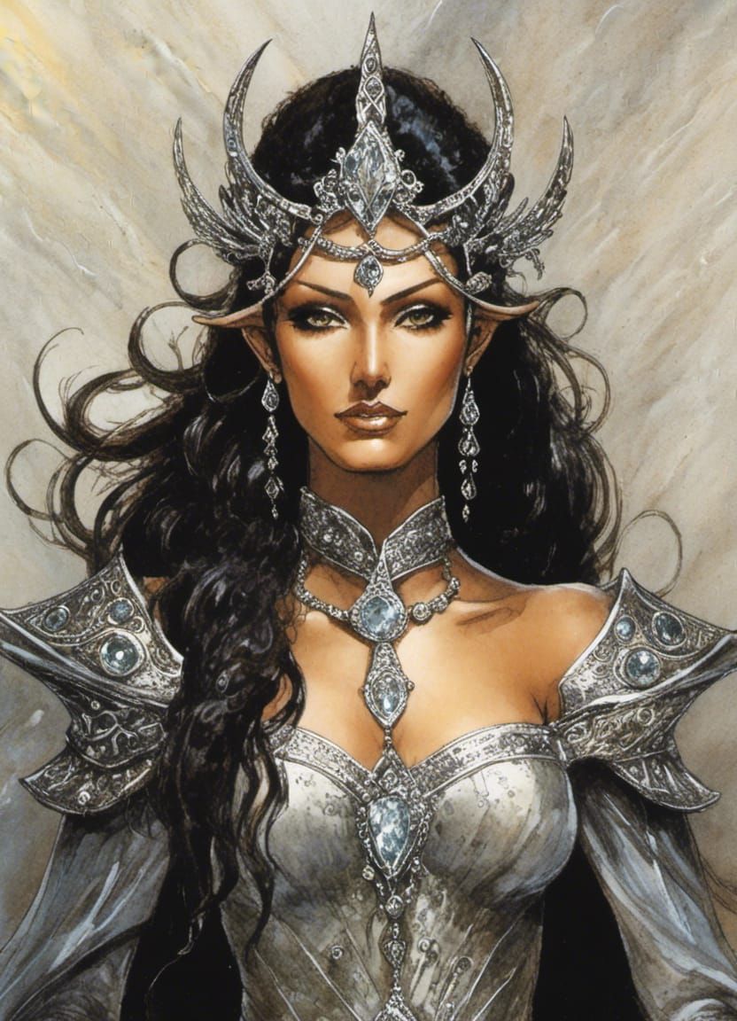 Elvish Princess with Crystal Crown in Dark Fantasy Style