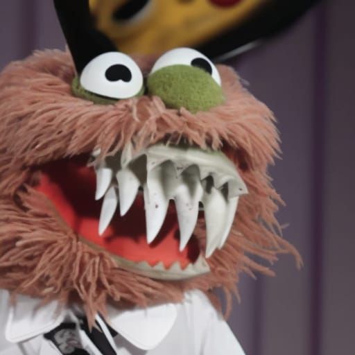 Blood Spattered Muppet with Shark Teeth